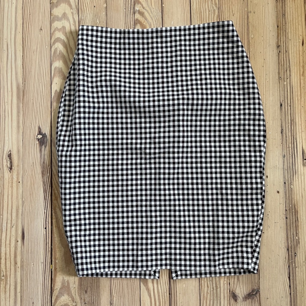 Express Pencil Skirt Womens 0 Black White Houndstooth High Waist Knee Length